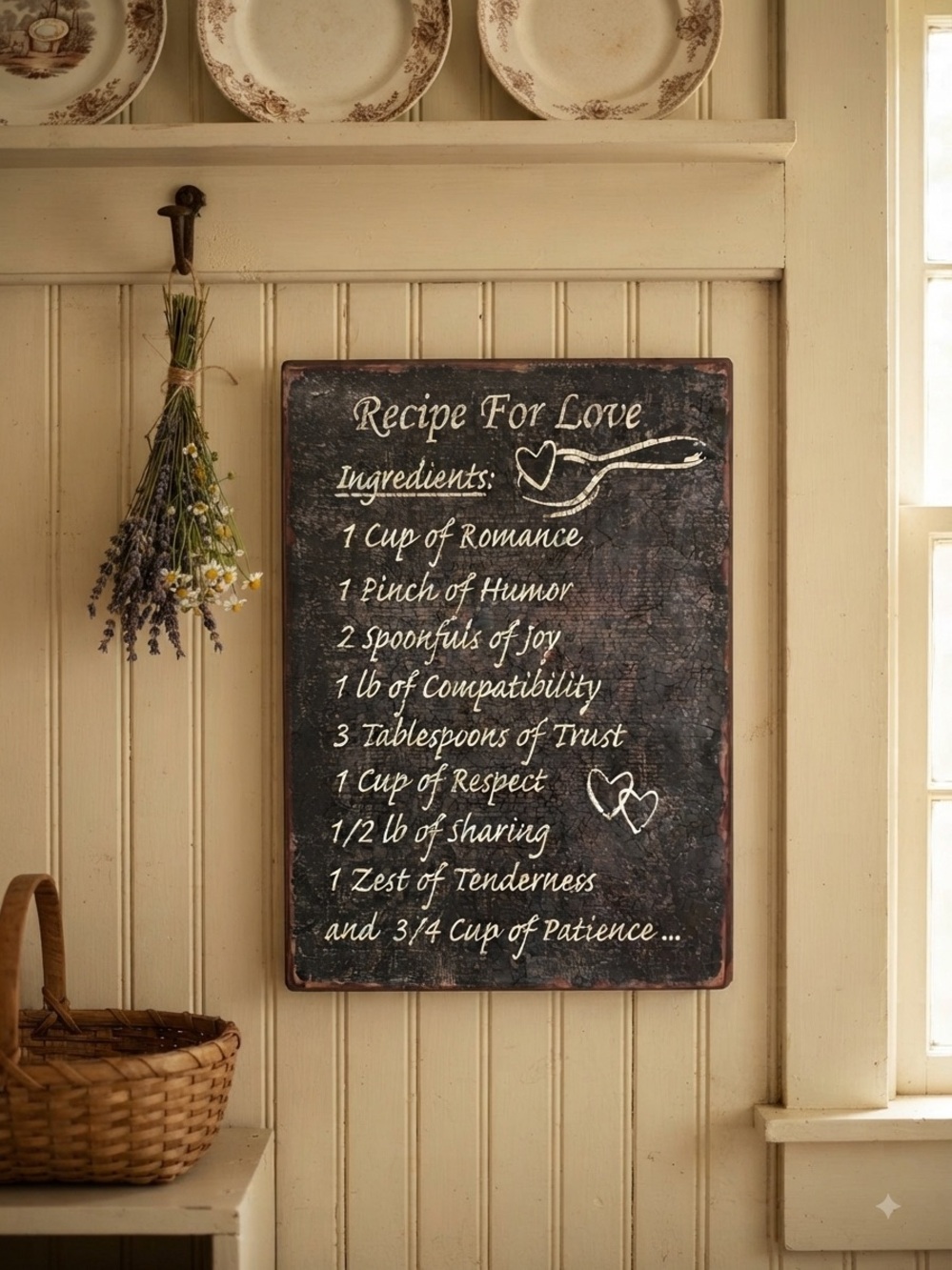 Recipe For Love Kitchen metal Wall Plaque - Brown & Cream